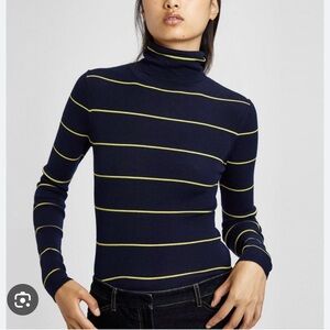 Theory Navy and Yellow Striped Turtleneck